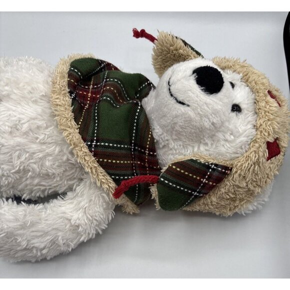 2011 Hugfun Int’l White/Green Teddy Bear Winter Hat Boots Scarf Plaid Holiday - Picture 6 of 16